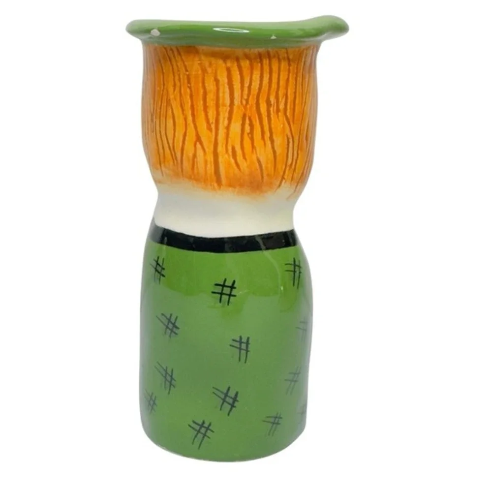 Vintage Susan Paley Ganz Ceramic Lady Vase JADE Hand Painted‎ Green FLAW READ